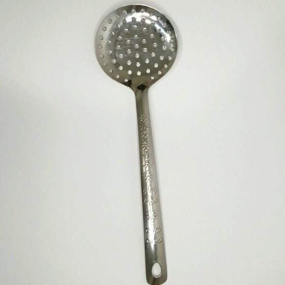 Stainless Steel Cooking Skimmer Medium Size Floral Design on Handle - Picture 1 of 6